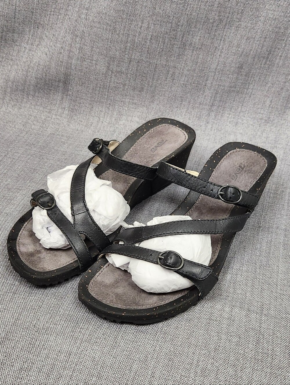 Teva Black Strap Wedge Sandals. 8.5